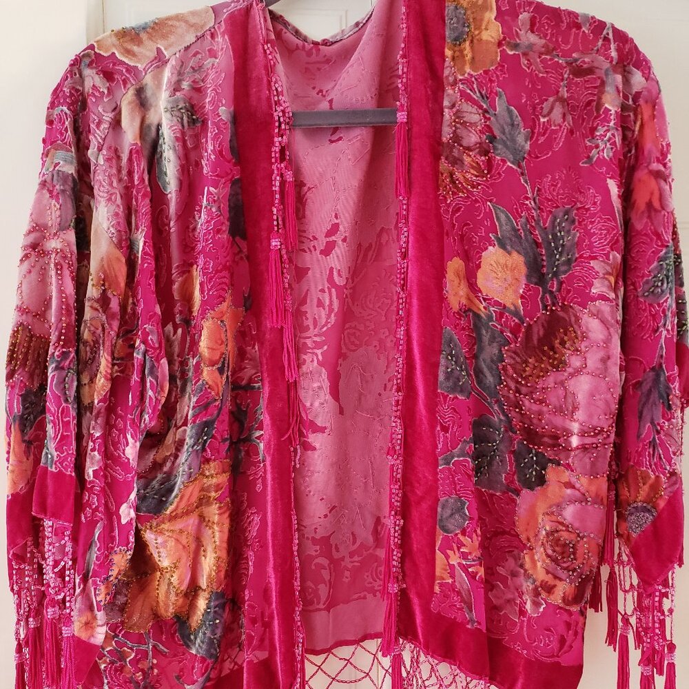 Beaded floral burn-out shrug